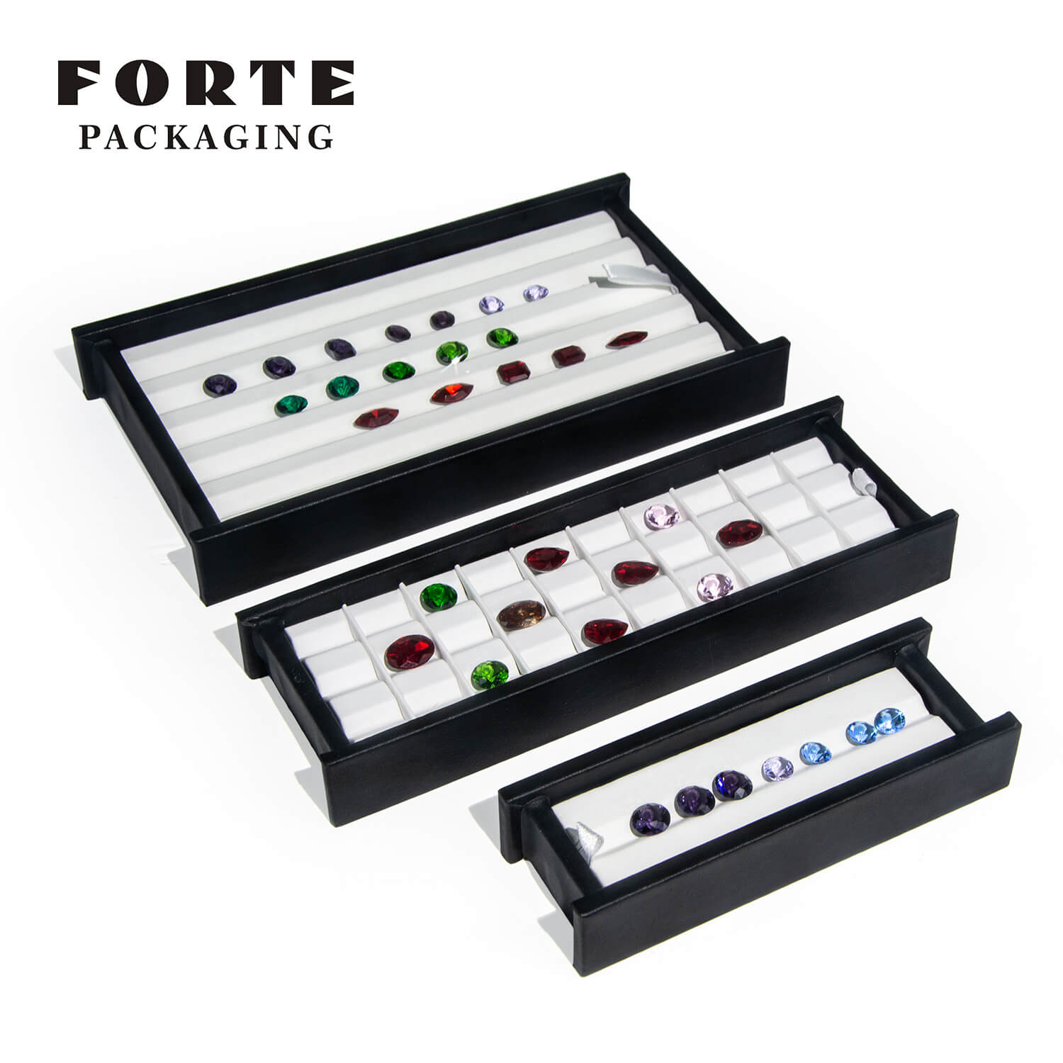 FORTE Schmuckverpackungsbox aus PU-Leder, Diamant-Display-Tablett, Edelstein-Aufbewahrungsverpackung