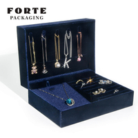 FORTE Vintage marineblauer Samt-Schmuckhalter, tragbarer Ring-Ohrring-Schmuck-Display-Aufbewahrungskoffer, Anhänger-Organizer