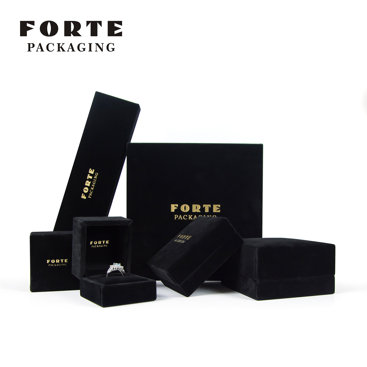 FORTE Joyero Luxuriöse schwarze High-End-Armreifen mit individuellem Logo, Schmuckkästchen für Halsketten, Samt-Schmuckkästchen